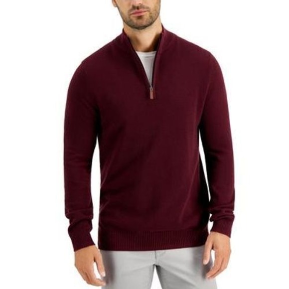 Club Room Other - Club Room Sweater Mens XL Red Plum Mock Neck 1/4 Zip Pullover Long Sleeve NWT